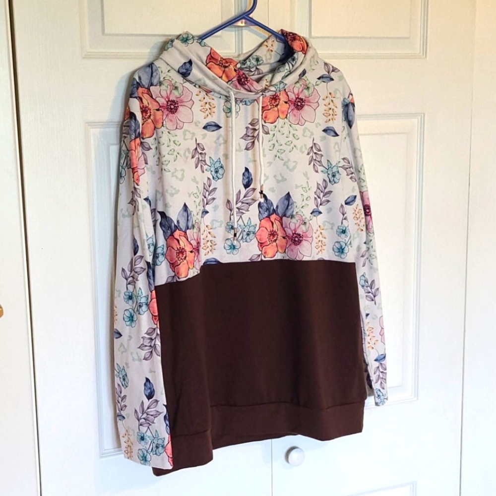 XL Floral and brown cowl neck sweatshirt